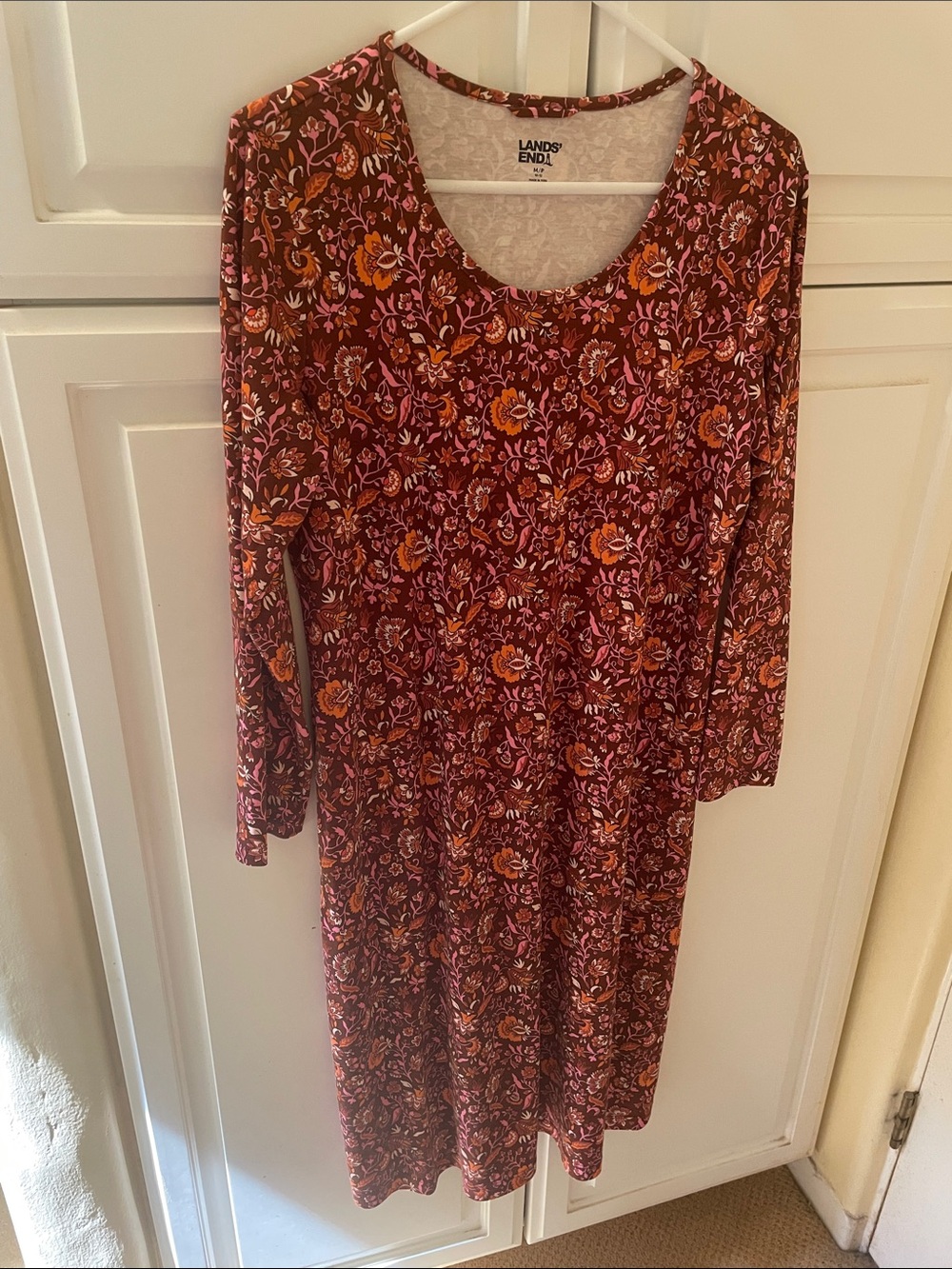 Lands End Midi Dress Brown Floral Medium Petite